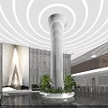 Modern Lobby Front Desk Reception With Decorative Plants Column And Lighting Design 3d model