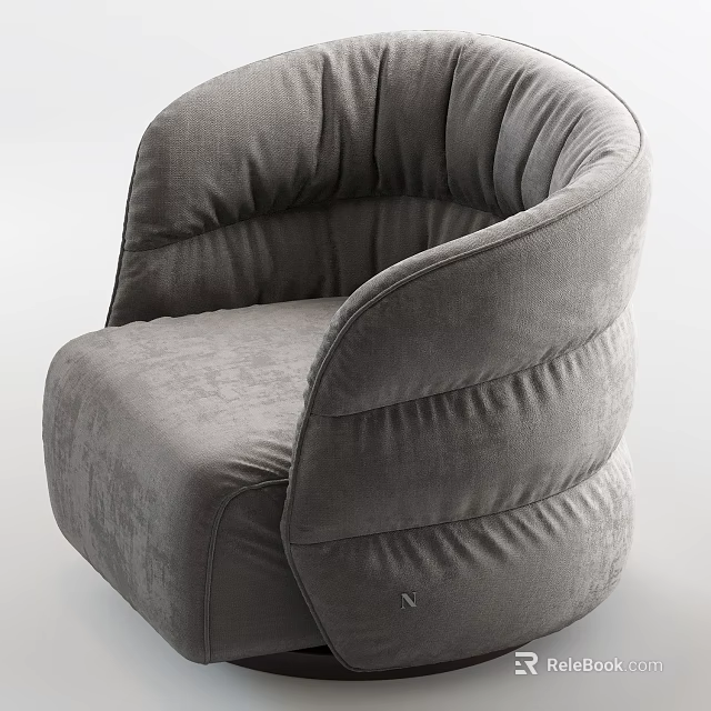 Gray Single Seater Sofa In Velvet Fabric With Padded Curved Arms And Modern Design 3d model 