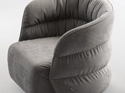 Gray Single Seater Sofa In Velvet Fabric With Padded Curved Arms And Modern Design 3d model