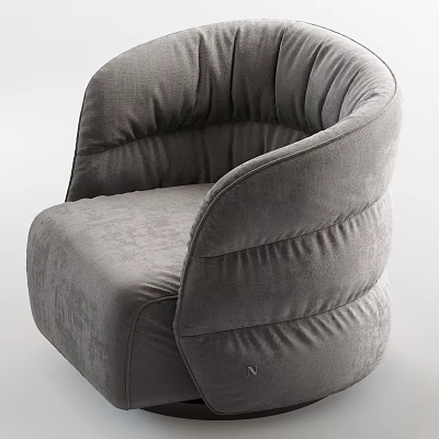 Gray Single Seater Sofa In Velvet Fabric With Padded Curved Arms And Modern Design 3d model