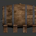 Traditional Wooden Barrels With Metal Hoops On Wooden Stand For Storage