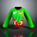 Green Sweater With Colorful Cat Patterns And Gift Box Designs For Daily Wear