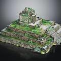 Ancient Ruins Model Displaying Multi Tiered Platform with Stone Walls Green Vegetation and Steps 3d model
