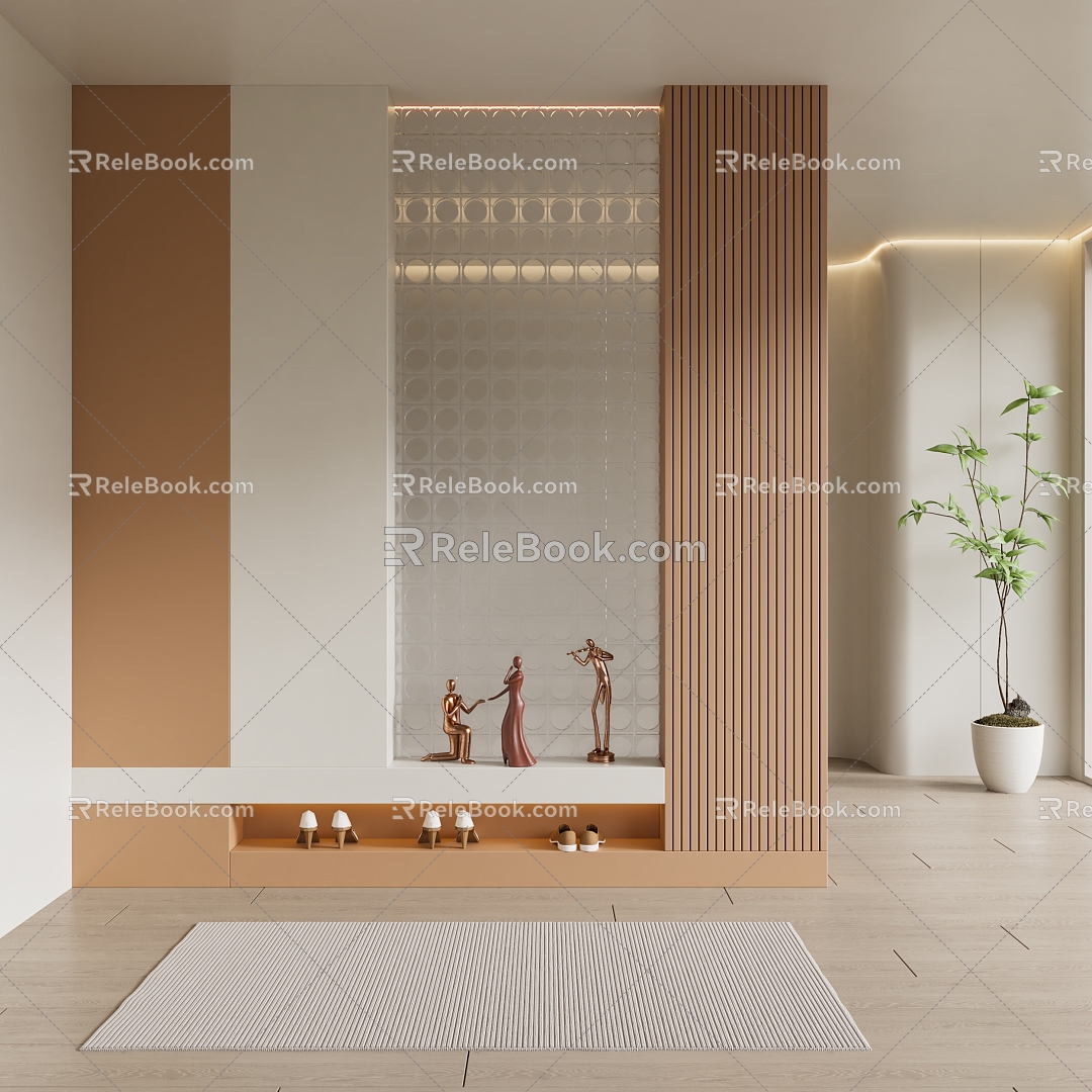 Modern Porch Cream Porch Shoe Cabinet Partition Wardrobe 3d model