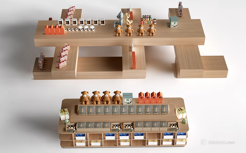 Modern Wooden Display Shelf Cabinets For Retail Store Cute Toys And Gift Product 3d model 