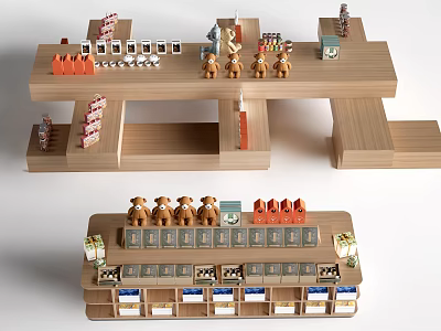 Modern Wooden Display Shelf Cabinets For Retail Store Cute Toys And Gift Product 3d model