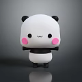 Cute Cartoon Panda Character With White Body Black Ears Pink Cheeks Chibi Style