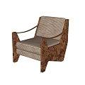 Elegant Leisure Chair Featuring Curved Wooden Armrests And Striped Beige Upholstery