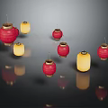 Traditional Decorative Furniture With Red And Yellow Hanging Lanterns For Home