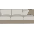 Modern Three Seater Sofa With Light Beige Upholstery And Brown Decorative Pillows