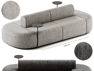 Gray Fabric Sectional Sofa with Curved Design Side Tables and 180 cm Size 3d model