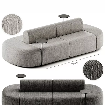 Gray Fabric Sectional Sofa with Curved Design Side Tables and 180 cm Size 3d model