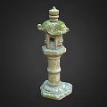 Lush Moss Covered Traditional Stone Lantern With Carved Base Details