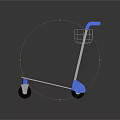 Blue And White Shopping Trolley With Wire Basket And Four Movable Wheels