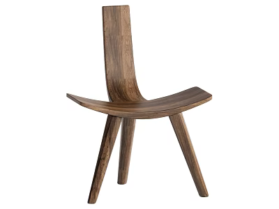 Sleek Wooden Accent Chair With Walnut Finish Curved Backrest And Seat Design 3d model
