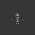 Mechanical Robot Character Design With Blue White Head Yellow Eyes Antenna And Orange Feet