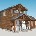 Wooden Two Story Detached Villa With Gray Roof White Porch Railings And Mountain View