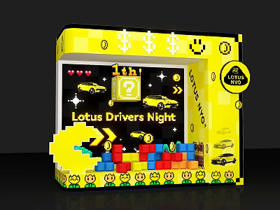 Vibrant Yellow Interactive Photo Spot With Lotus Drivers Night Theme Cars Smiley Faces And Arrows 3d model