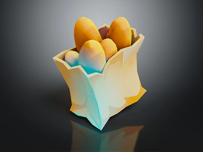 Simple Paper Bag Filled With Fresh Yellow Eggs On Dark Background 3d model