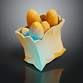 Simple Paper Bag Filled With Fresh Yellow Eggs On Dark Background