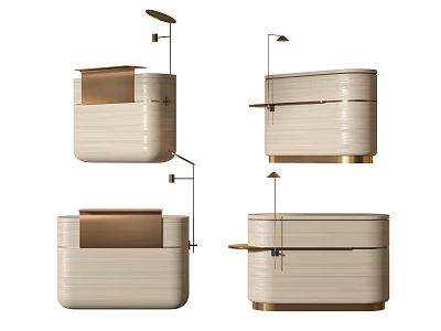 Modern Elegant Reception Desk Design With Wooden Texture And Gold Trim Lighting 3d model