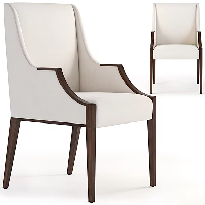 Modern Leisure Chair With Beige Fabric And Dark Brown Wooden Arms Legs 3d model