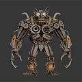 Mechanical Monster Character Creature With Detailed Metal Gears Robotic Limbs And Orange Accents