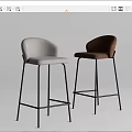 Modern Bar Stools With White And Brown Upholstery Curved Backrest And Metal Legs