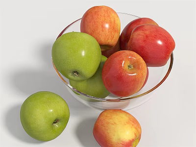 Fresh Green and Red Apples Arranged in Glass Bowl for Fruit 3d model