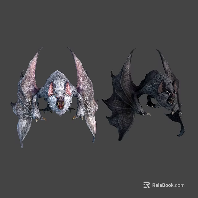 Light and Dark Colored Flying Animal Bats with Distinct Wing Appearances 3d model 