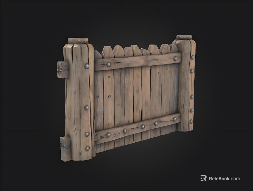 Detailed 3D Model Wooden Fence With Pointed Top Wooden Posts and Metal Rivets 3d model 