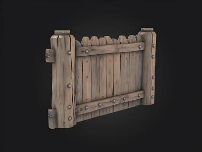 Detailed 3D Model Wooden Fence With Pointed Top Wooden Posts and Metal Rivets 3d model