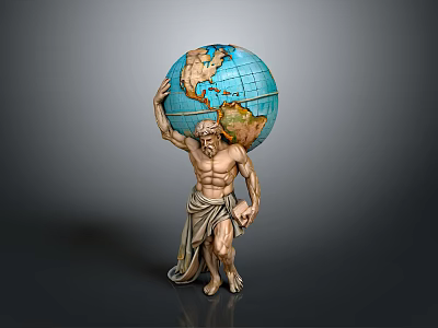 Muscular Male Statue Holding Detailed World Globe With Realistic Design 3d model