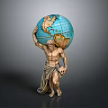 Muscular Male Statue Holding Detailed World Globe With Realistic Design