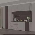 Modern Sideboard Design With White And Wood Finish LED Lighting And Decorative Items