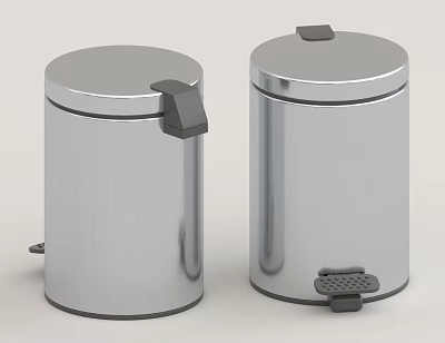 Stainless Steel Household Trash Cans With Pedal And Manual Lid Design For Kitchen Use 3d model