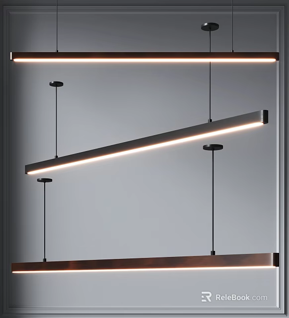 Sleek Modern Linear Pendant Light With Black Metal Frame And LED Lighting 3d model