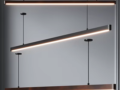 Sleek Modern Linear Pendant Light With Black Metal Frame And LED Lighting 3d model