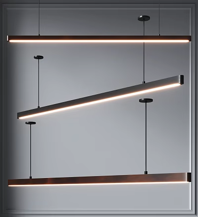 Sleek Modern Linear Pendant Light With Black Metal Frame And LED Lighting 3d model