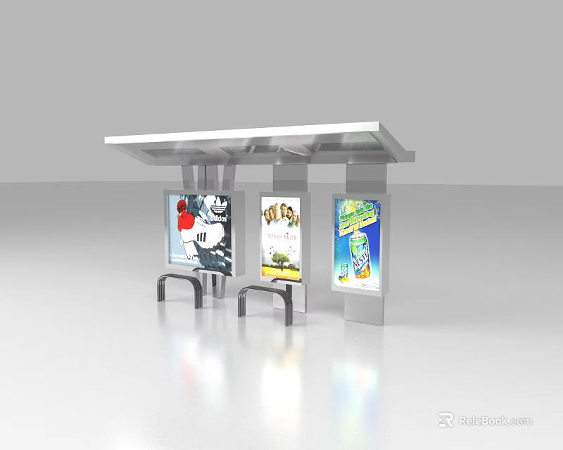 Modern Bus Station With Shelter Roof Advertisement Boards And Benches 3d model 