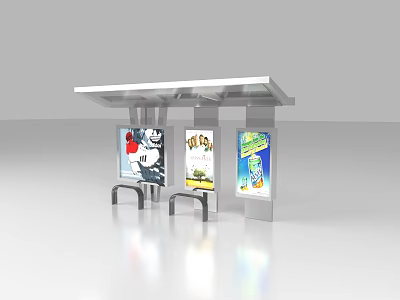 Modern Bus Station With Shelter Roof Advertisement Boards And Benches 3d model