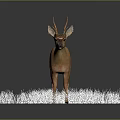 Game Film Character 3D Brown Deer Model Standing on Circular Grass Platform
