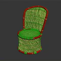 Stylish Woven Rattan Chair With Red Trim And Green Decorative Accents