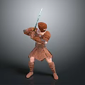 Man in Medieval Warrior Armor Holding Sword in Fighting Stance