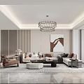 Modern Living Dining Room Interior With Open Layout Dining Table Chairs And Pendant Lights 3d model