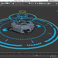 Futuristic Circular Platform With Blue Glowing Rings And Tech Interface Elements 3d model