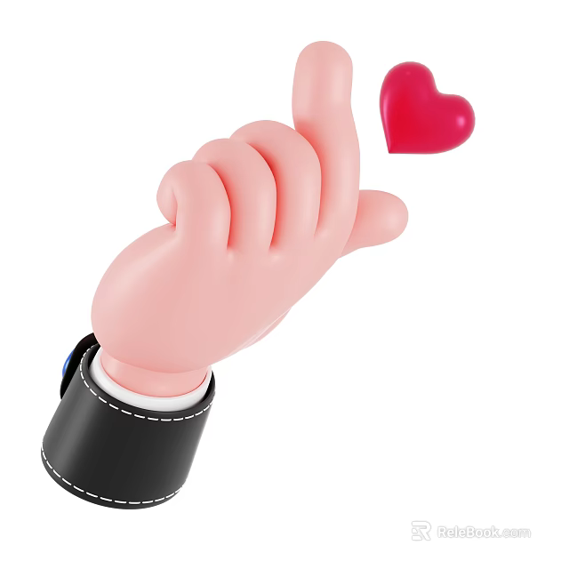 Cute Pink Cartoon Hand Decorative Ornament Set With Black Leather Wristband And Red Heart 3d model 