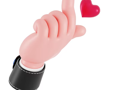 Cute Pink Cartoon Hand Decorative Ornament Set With Black Leather Wristband And Red Heart 3d model