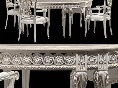 Elegant White Dining Table And Chairs With Ornate Carved Details Classic Design 3d model