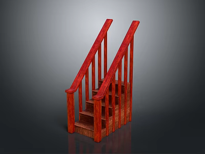 Red Wooden Staircase With Handrails And Solid Wood Steps Design 3d model